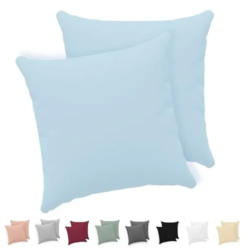 Twinzen® Funda Almohada 40x40 (Juego de 2) - Azul - 100% Algodon Jersey - Funda de Almohada Algodon - Funda Cojin para Cama - Protector de Almohada con Cremallera