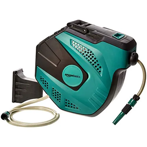 Amazon Basics Enrollador automático de manguera para pared, Verde, 25 m