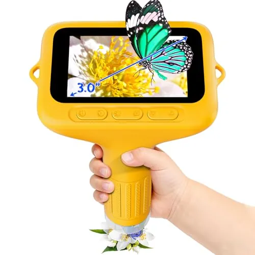 Microscopio Digital para niños, SKYBASIC Zoom de 1000x, minicámara con Pantalla de 3 Pulgadas,Un Juguete de Regalo de cumpleaños Ideal para niños y niñas de 6 a 12 años (Amarillo)