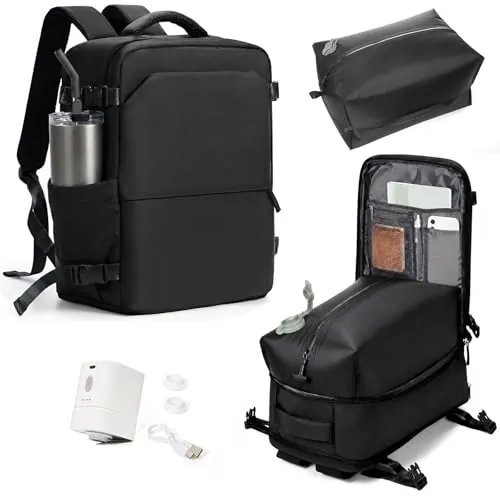 kibachev Mochila de Vacío con Bomba Eléctrica, Mochila Viaje Cabina Avion 40x30x20 Ryanair con Bolsas Vacio,Mochilas Portatil Cabina Avion Impermeable Travel Backpack