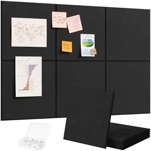 Lifewit 90x60 cm Tablones Decorativos/Fotográficos/Memorándum Grandes de Fieltro Adhesivo, 6 Pack Alternativa al Tablón de Corcho con 30 Chinchetas para la Oficina/Dormitorio/Decoración Mural, Negro