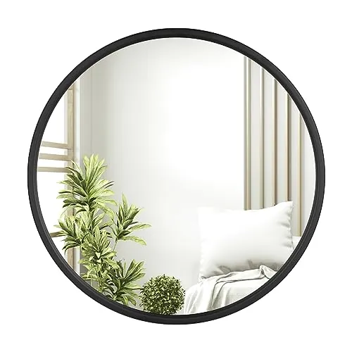WOLTU Espejo de Pared Redondo, Espejo de Baño, 40 cm, Negro | Espejo Redondo Pequeño, Marco de Metal, Decorativo para Dormitorio, Salón, Entrada, Maquillaje, Moderno