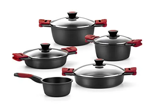 BRA Premiere Batería de Cocina de 5 Piezas en Aluminio Fundido Antiadherente, Incluye Asas Desmontables, Libre de PFOA, Apta para Todo Tipo de Cocinas y Horno