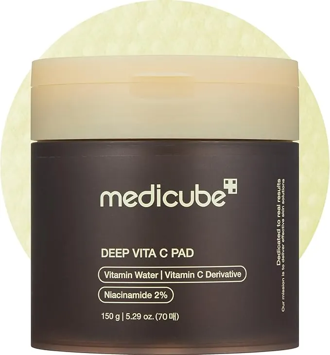 medicube Almohadillas Tónicas Faciales Deep Vita C Para Un Tono De Piel Irregular, 500 000 Ppm De Agua Con Vitaminas Y 3 Tipos De Vitaminas, (70 Láminas), Almohadillas Deep Vita C