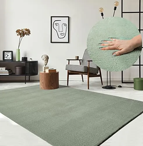 the carpet Relax - Alfombra Moderna y mullida de Pelo Corto, para salón, Parte Inferior Antideslizante, Lavable hasta 30 Grados, Muy Suave, Verde, 240 x 340 cm