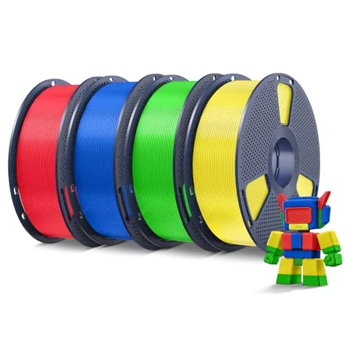 SUNLU Filamento PLA Alta Velocidad 4KG 1.75mm, Filamento PLA para Impresora 3D de Alta Fluidez, Diseñado para Impresión 3D Rápida, 1KG/Bobina, 4 Bobinas (Rojo+Azul Klein+Verde+Amarillo)