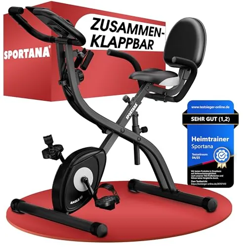 SPORTANA Bicicleta Estática para Casa 3en1 Plegable EAGLE 3 | 16 Niveles de Resistencia, Silenciosa, Display, incl. Bandas Fitness, Carga 140 kg, Ergómetro, Entrenamiento, Cardio