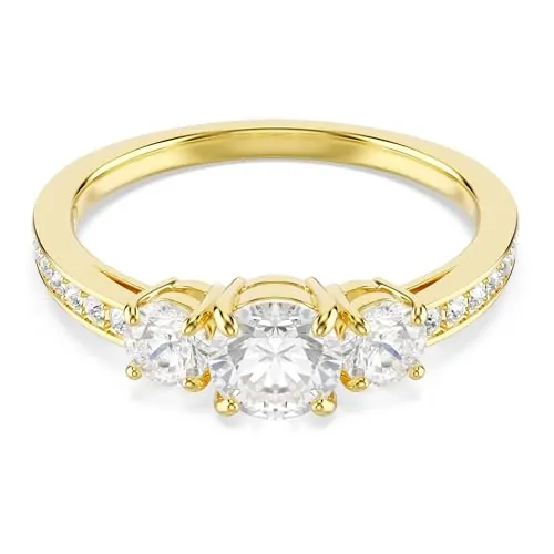 Swarovski Anillo Stilla Attract, Talla redonda, Talla de Precisión, Anillo Clásico, Trío de Cristales Transparentes, Zirconia, Colección Stilla Attrac, Baño Tono Oro, Blanco