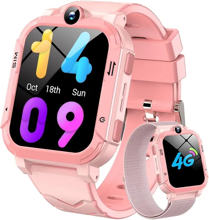 Blackview Reloj Inteligente Niño 4G, Videollamadas, Chat de Voz, 1.83” Smartwatch Niños con GPS Posición, SOS Llamar, Modo Escuela, Despertador, Podómetro, Calculadora, Batería Grande de 800 mAh, Rosa