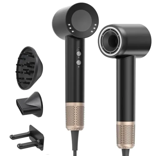 Secador Pelo Profesional Iónico con Difusor, 160.000 RPM, Negro