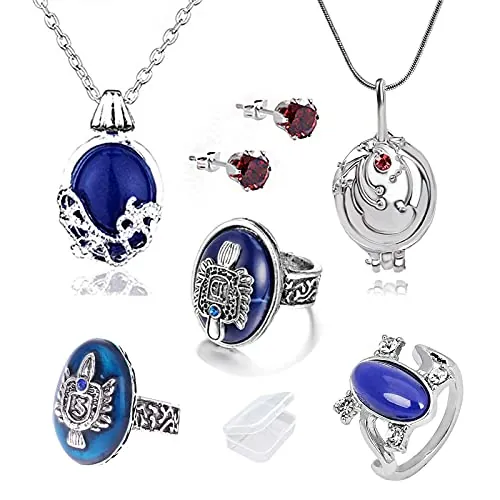 YouU Vampire Diaries Daywalking Katherine Verbena Necklace y Signet Anillo de Damon Stefan Salvatore Elena Diamond Stud Pendientes Rojo 6 Piezas