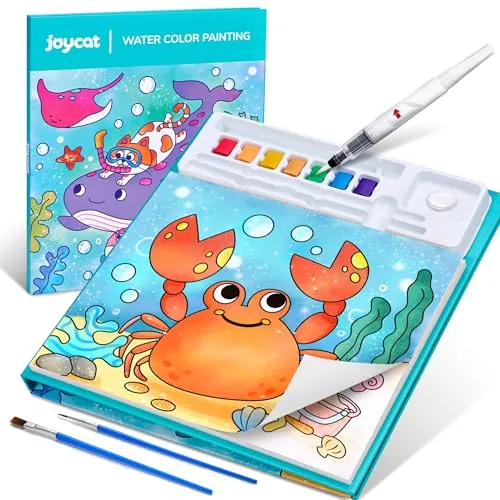 JoyCat Libro para colorear con acuarelas para niños pequeños a partir de 3-8 años, juego de acuarela para arte y manualidades, juguete educativo como regalo de cumpleaños para niños y niñas(Cyan)