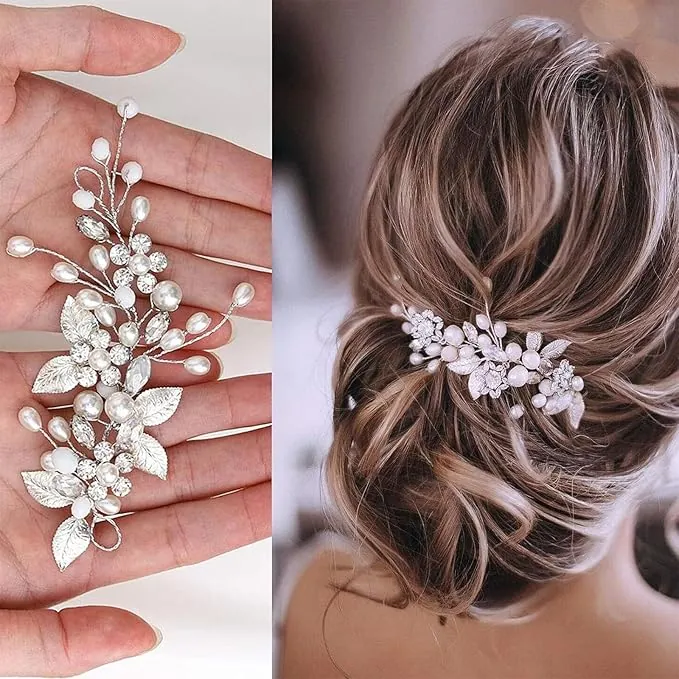 Plata Nupcial Tocado, Tocado de Flores de Vid para Novia de Boda, Novia Cristal Boda Pelo Vid, Accesorios para el Cabello para Mujeres y Niñas