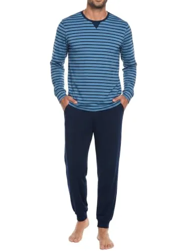Leversic Pijama Hombre Algodón Manga Larga Conjunto de Dormir a Rayas