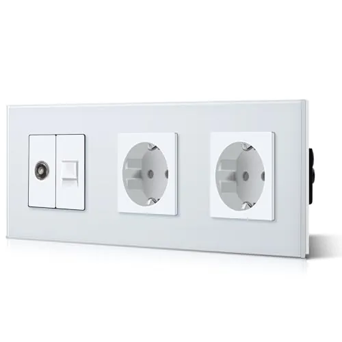 BSEED Enchufe de Pared y PC+TV,Enchufes Empotrable Estándar,Toma de Corriente,Seguridad infantil,Fácil de Instalar,M Serie,2 Enchufe + TV + PC,228mm Blanco