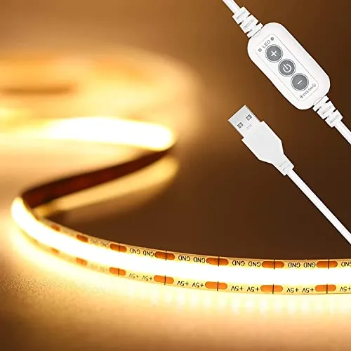 PAUTIX Tira de LED USB blanco cálido 3000k, 2m tira de luz COB de 640LED atenuador, 5v luce de fondo de TV, luz de cinta flexible para dormitorio, iluminación de bricolaje