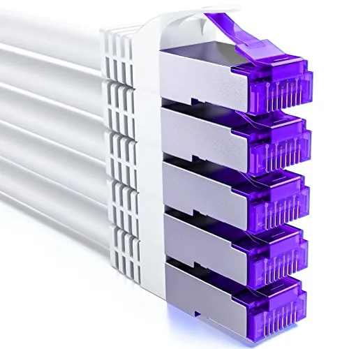 deleyCON 5x 0,5m CAT7 Cable de Red - 10 Gigabit - Corto 50cm RJ45 Cable Patch Ethernet (Cobre, Blindaje SFTP PiMF) - LAN DSL Switch Modem Router Patchpanel CAT7 CAT6 CAT5 - Blanco