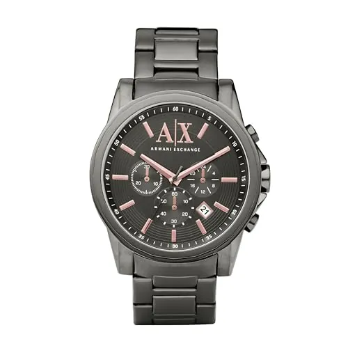 Armani Exchange Reloj para hombre, movimiento cronógrafo de cuarzo y caja de 45 mm con correa de acero inoxidable, Gris