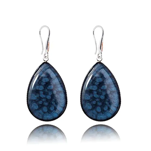 Pendientes Lágrimas Elegantes Largo Ligero; Joyería para Mujer (Estilo 11 - Azul Oscuro Plata)