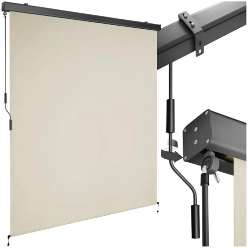 tectake® toldo Vertical Exterior Enrollable con manivela, Soporte toldo, Toldos Exterior Terraza y balcón, protección Solar y Cortavientos, Tela toldo Balcon Resistente - 160 x 250 cm Beige