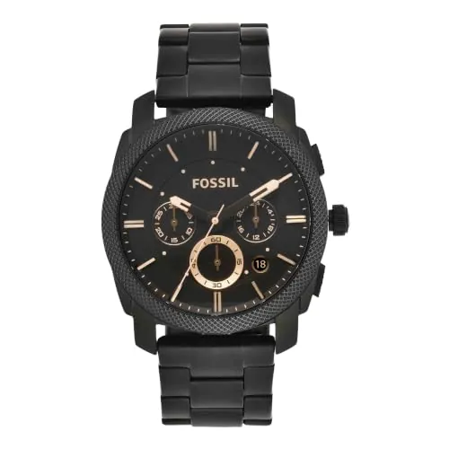 Fossil Reloj para Hombre Machine, Movimiento cronógrafo de Cuarzo, 42mm Caja de Acero Negro con Correa de Acero, FS4682, 42MM, Negro y Tono Oro Rosa