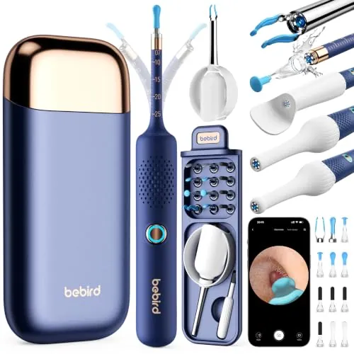 BEBIRD Otoscopio Limpiador Oidos con camara, 1920P HD Flexible Endoscopio de Oído con 13 Orejeras, Profesional Limpia Oido con Verificador/Espátula/Pinzas/Cucharilla para Adultos y Niños