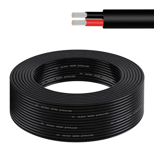 AOHEWEI Cable de 5 Metros 18 AWG 2 núcleos, 2 x 0,75 mm² Flexible Trenzado de Cobre estañado Cable eléctrico de Baja tensión de 5V/12V/24V/300V para Tiras de LED, automoción, Exteriores y Bricolaje
