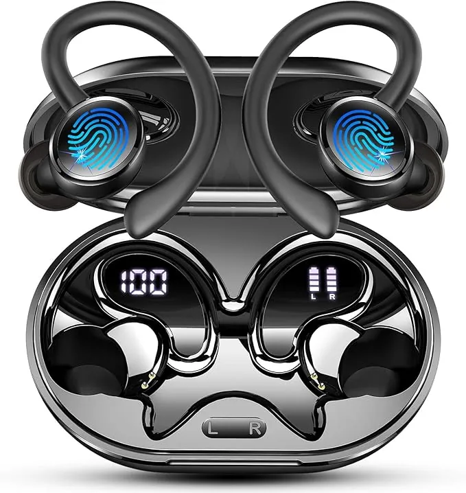 2026 Nueva Auriculares Inalambricos Deportivos, Auriculares Bluetooth 5.4 HiFi Estéreo con 4 HD Mic, 50H Cascos Inalambricos Bluetooth con Cancelacion Ruido ENC, Pantalla LED/IP7 Impermeable Cascos