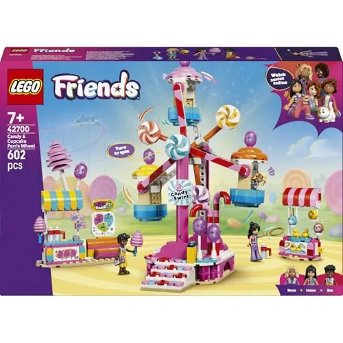 LEGO Friends Noria: Cupcakes y Golosinas 42700 | Juguetes para niñas de 7+ años, juegos de feria con atracciones, 3 mini muñecos, regalo de cumpleaños, 602 piezas