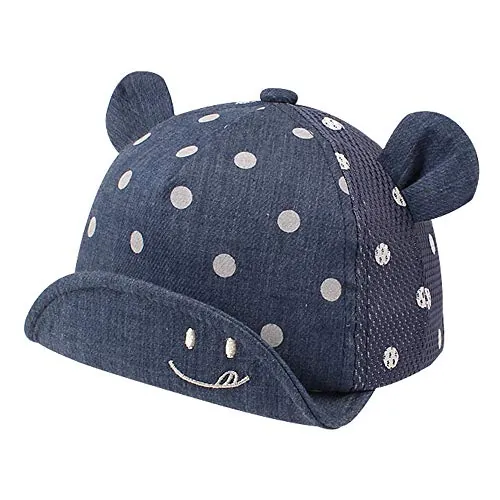 Pesaat Gorro de algodón para bebé niña niño Sombrero para el Sol Ajustable Primavera y Verano 6-24 Meses(Marino de Malla)