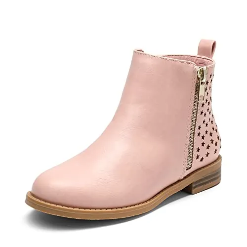 DREAM PAIRS Botas Ankle Niñas,Rosa/Pu,31 | Upper PU suave, recortes estrellas, cremallera lateral, forro acolchado, suela TPR.
