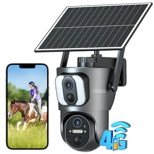 Xega 4G Camara Solar Exterior con Sim【Doble Lente】 14400mAh 2K HD Batería