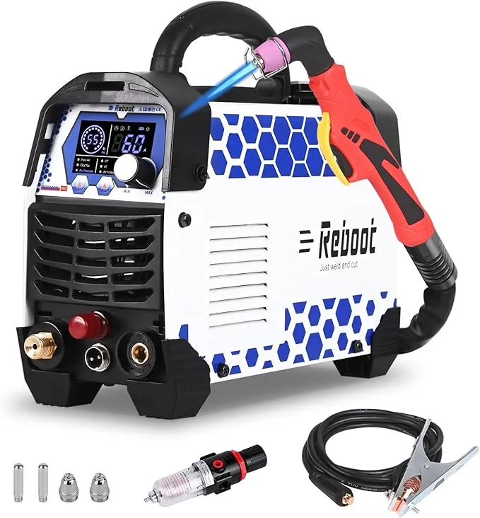 Cortadora de Plasma 60A 240V con Arco Piloto Sin Contacto, Válvula de Reducción de Presión Preinstalada, Alta Frecuencia, Pantalla Digital - Corta Acero Inoxidable, Aluminio y Cobre con Facilidad