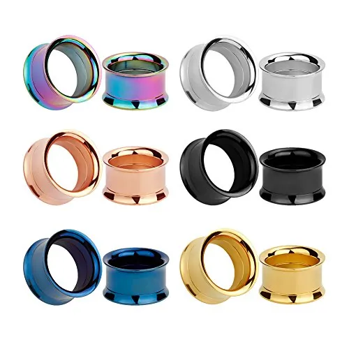 KUBOOZ 12 unids conjunto colorido acero inoxidable tornillo MIX tapones para los oídos túneles Calibradores camilla Piercings, Acero inoxidable