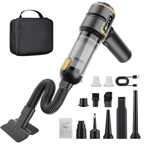 Aspirador de Mano - Mini Aspirador Coche Potente sin Cable, 23000pa Aspiradora de Mano sin Cable, 3vel Aspirador Portátil, Se Puede Utilizar como Inflador Eléctrico/ Soplador/ Bomba de Vacío, 6000mAh