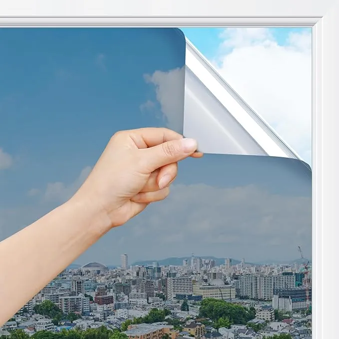 rabbitgoo Vinilo Espejo para Ventanas 90x400cm Plata, Vinilo Espejo Unidireccional Anti UV Anti Calor, Lámina Privacidad Ventana Adhesivo, Vinilos para Cristales Anti Sol para Hogar Oficina Tienda