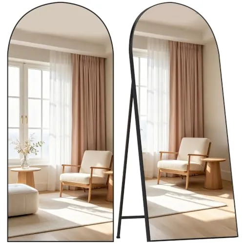 HOMCOM Espejo de Cuerpo Entero, Espejo de Pie Arqueado, 180x80 cm, Negro