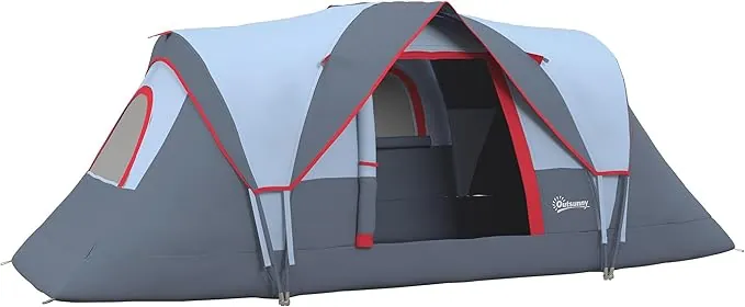 Outsunny Tienda de Campaña Familiar para 5 Personas Tienda de Acampada de Túnel Impermeable 3000mm+ Tienda de Camping con Bolsa de Transporte y Gancho para Pescar Senderismo 455x220x180 cm