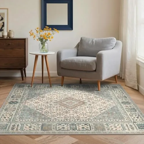 GENIMO Alfombra Salon Sin Peluche,Alfombra Cocina Lavable Antideslizante,Alfombra Pasillo de Dormitorio,Alfombra Silla Escritorio,Comedor,Verde Claro,120x170 cm