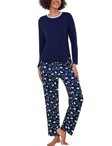 Litherday Pijama Mujer Invierno Manga Larga con Corazones y Bolsillos