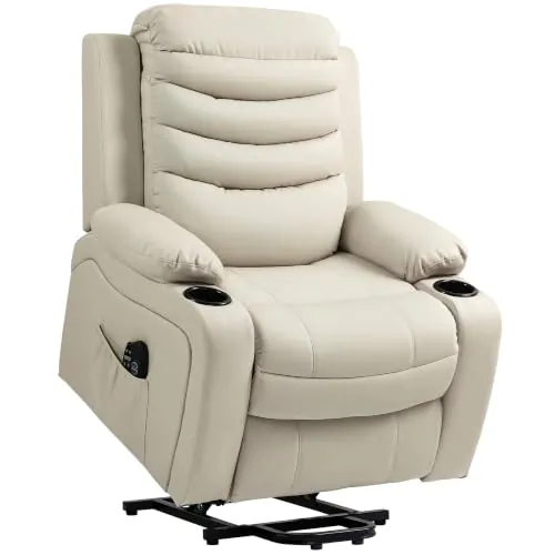 HOMCOM Sillón Relax Reclinable Eléctrico Levanta Personas con USB Crema