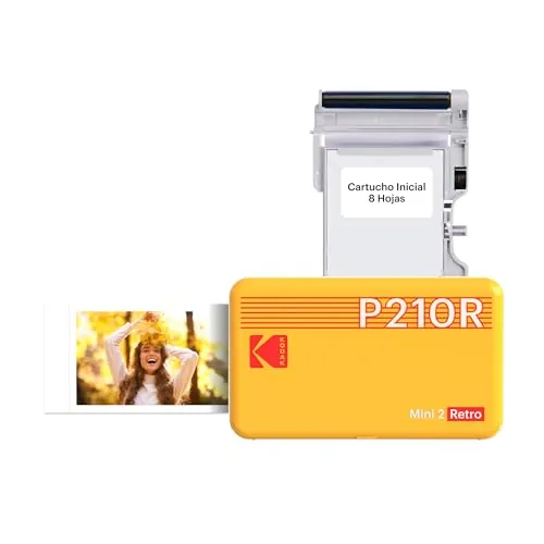 Kodak Mini 2 Retro 4Pass, Impresora Fotográfica + 8 Hojas, Fotos Instantáneas Tamaño 5,3x8,6cm, Conexión Inalámbrica Bluetooth - Amarillo