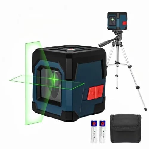 Nivel Láser con Trípode,RockSeed Cruz Verde Nivel Láser Puntos Horizontales y Verticales Nivel Láser Autonivelante Giratorio de 360 grados con Modo Manual/Autonivelante IP54