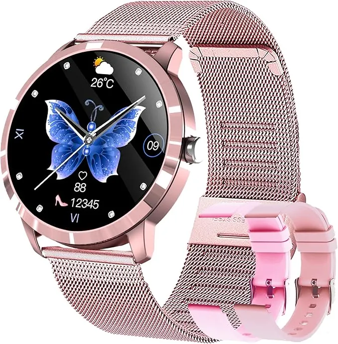 Reloj Inteligente Mujer, Smartwatch Deportivo a Prueba de Agua IP68, 1.1inch Táctil Completa con Caloría, SpO2, Menstrual Registro, Podómetro Pulsera Actividad Inteligente con iOS Android