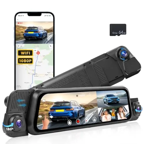 Realdio Dashcam Espejo 4 Canales 1080P 360°, IPS Táctil 9,7 Pulgadas, WiFi