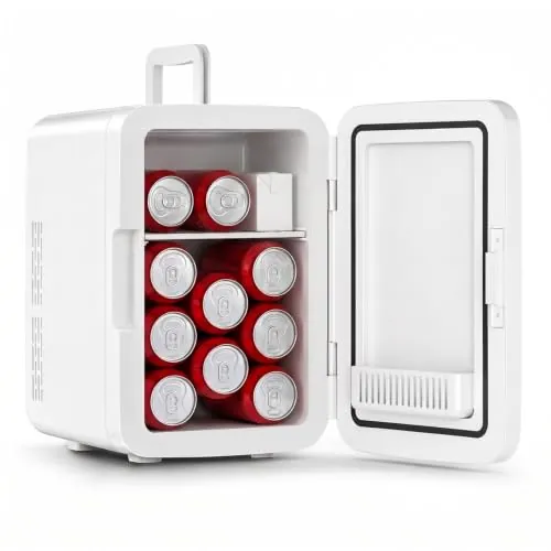 YASHE Mininevera de 10 litros/12 latas, nevera pequeña para dormitorio, enfriador y calentador termoeléctrico para cuidado de la piel, bebidas, oficina, dormitorio, coche, Whitede