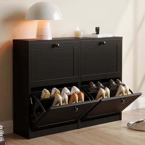 VOWNER Zapatero Estrecho Mueble Zapatero 105x24x80cm (Negro)