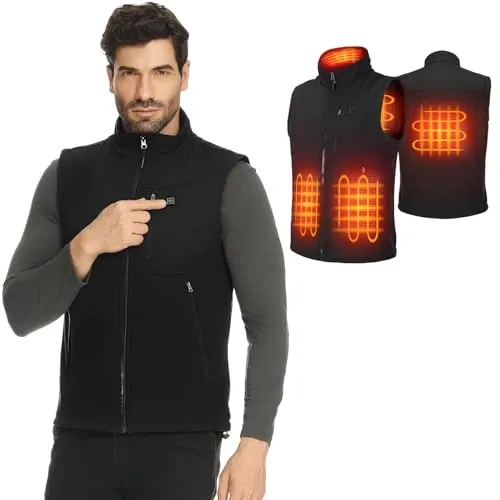 KEMIMOTO Chaleco Calefactable, Chalecos Impermeable Térmicos APP Exclusiva y Batería de 10000 mAh, Tejido Softshell Tela a Prueba de Viento 3 En 1