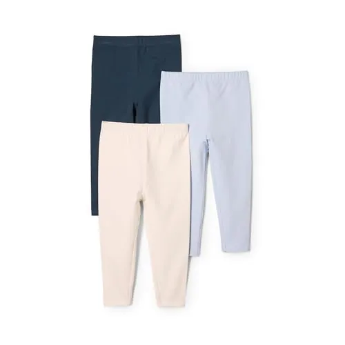 Amazon Essentials x Sofia Grainge Legging Bebé Niña, Pack de 3, Azul Claro/Azul Marino Oscuro/Marfil, 12 Meses