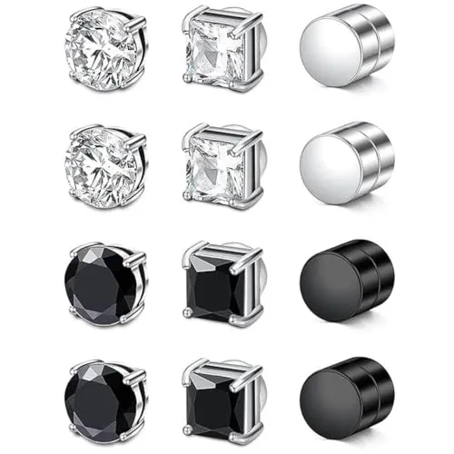 JYXNU 6 Pares Pendientes Magnéticos, pendientes magnéticos para hombre, pendientes falsos para hombre, Pendientes de Imán para Hombre Mujer Pendiente Magnéticos Hombre Diamante Pendiente Iman Hombres